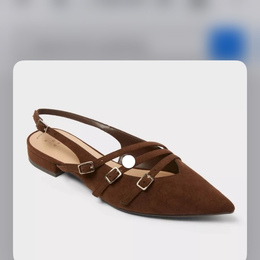 A New Day Brown Pointed-Toe Slingback Flats with twiggy multi buckle .Size 7